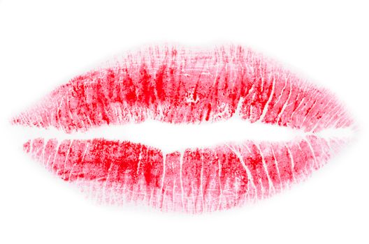 Red lipstick mark isolated on white background.