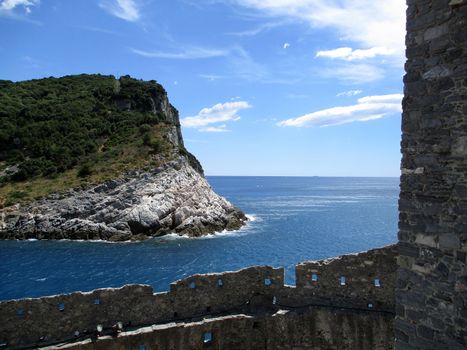 top view of the coastline around Portovenere, Liguria, italy