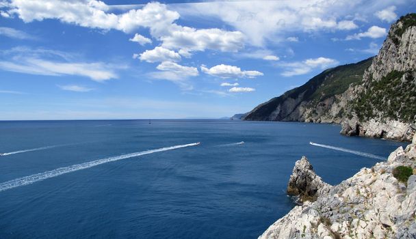 view of the coast and sea around Portovenere, Liguria, Italy