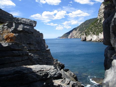 view of the coast and sea around Portovenere, Liguria, Italy