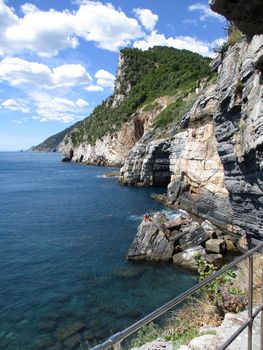 view of the coast and sea around Portovenere, Liguria, Italy