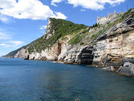 view of the coast and sea around Portovenere, Liguria, Italy