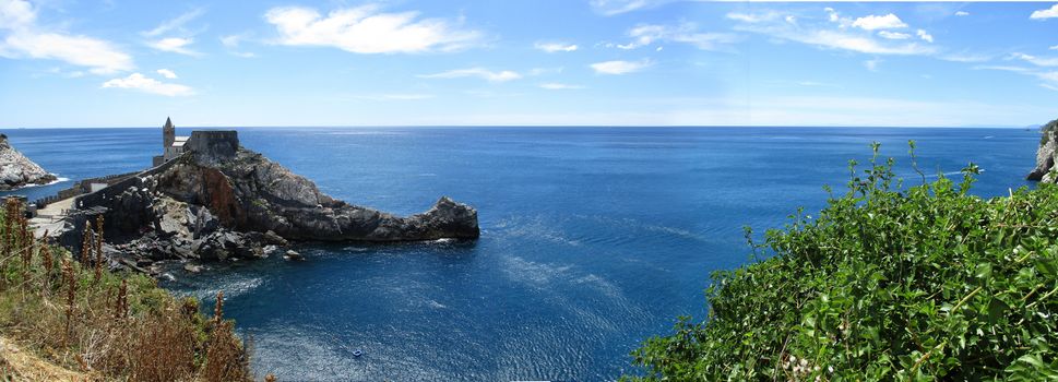 view of the coast and sea around Portovenere, Liguria, Italy