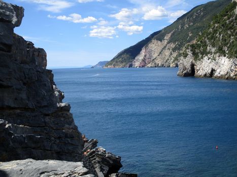 view of the coast and sea around Portovenere, Liguria, Italy