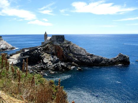 view of the coast and sea around Portovenere, Liguria, Italy