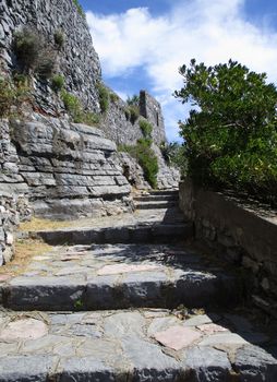 View of the remains of the old village of Portovenere