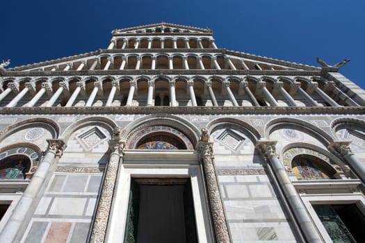 bottom view of the Cathedral of Pisa, Tuscany, Italy