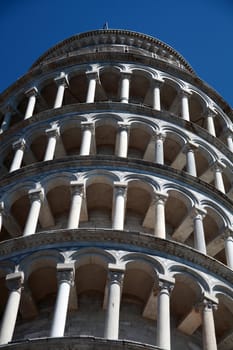 shooting from the bottom of the Leaning Tower of Pisa, Tuscany, Italy