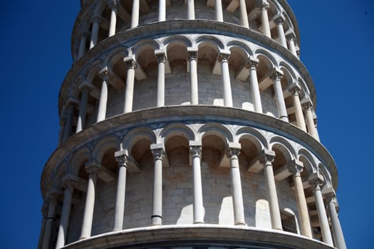 shooting from the bottom of the Leaning Tower of Pisa, Tuscany, Italy