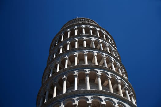 shooting from the bottom of the Leaning Tower of Pisa, Tuscany, Italy