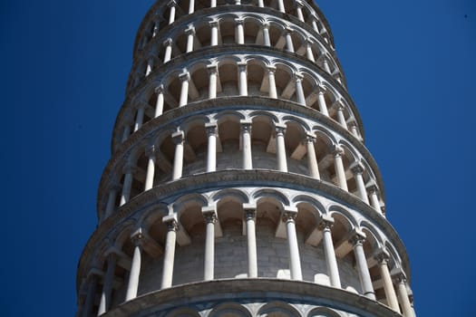 shooting from the bottom of the Leaning Tower of Pisa, Tuscany, Italy