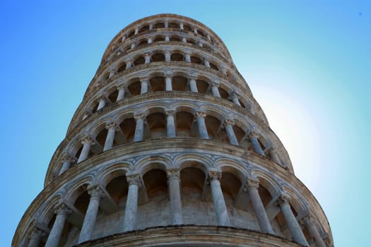 shooting from the bottom of the Leaning Tower of Pisa, Tuscany, Italy