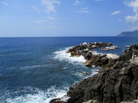 sea view and cliffs in riomaggiore, gulf of 5 terre, Italy