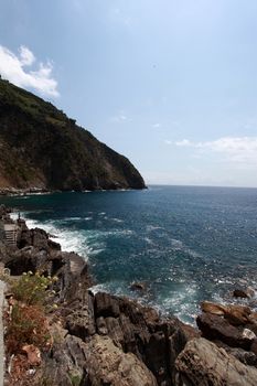 sea view and cliffs in riomaggiore, gulf of 5 terre, Italy