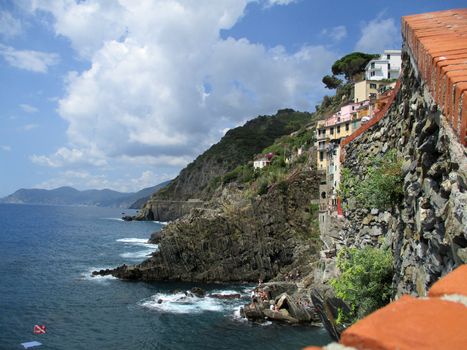 sea view and cliffs in riomaggiore, gulf of 5 terre, Italy