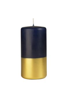 candle cylinder blue painted gold color on a white background