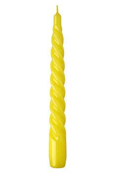 candle twisted yellow on a white background