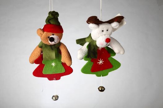 Christmas decorations to hang on the Christmas tree on a white background