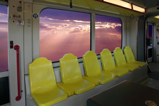 tram and train wagon with seats