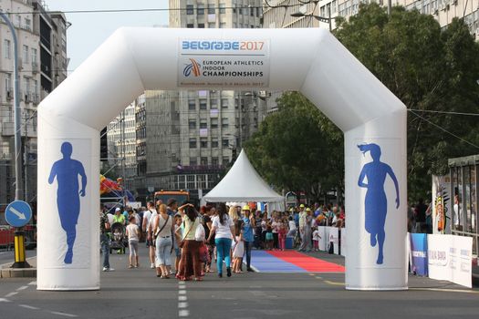 BELGRADE,SERBIA - SEPTEMBER 11 , 2016:Activities on the street as promotion of European athletics indoors championship which will be held from 3-5.March ,2017 in Belgrade,Serbia