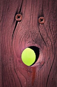 stylized facial expression on brown wooden board