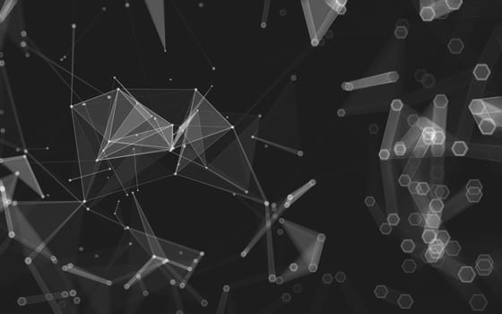 Abstract polygonal space low poly dark background with connecting dots and lines. Connection structure. 3d rendering