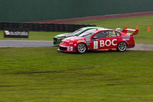 MELBOURNE/AUSTRALIA - SEPTEMBER 17, 2016: Supercars Race 20 -  Sandown 500 'Retro' Endurance race at Sandown raceway.