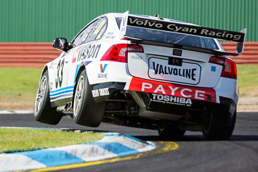 MELBOURNE/AUSTRALIA - SEPTEMBER 17, 2016: Wilson Security Racing GRM driver Scott McLaughlin (33) in qualifying session for the Sandown 500 'Retro' Endurance race at Sandown raceway.