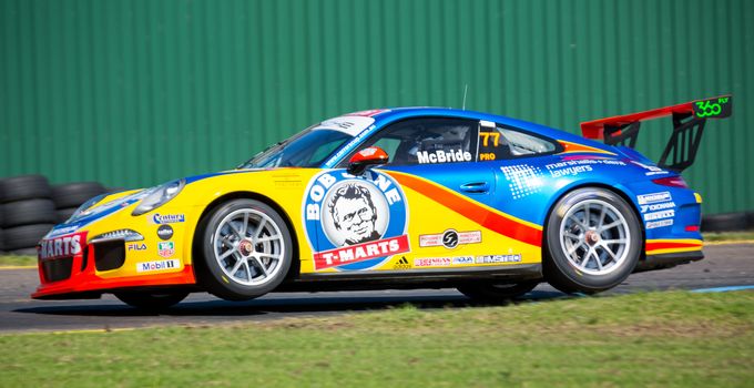 MELBOURNE/AUSTRALIA - SEPTEMBER 17, 2016: Bob Jane T Marts driver Nick McBride in the Porsche Cup qualifying session for the Sandown 500 'Retro' Endurance race at Sandown raceway.