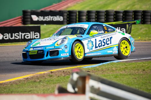 MELBOURNE/AUSTRALIA - SEPTEMBER 17, 2016: Porsche Cup cars in qualifying sessions for the Sandown 500 'Retro' Endurance race at Sandown raceway.