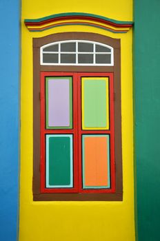 Colorful windows and details on a colonial house in Little India, Singapore