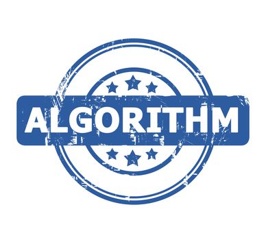 Algorithm blue stamp with stars isolated on a white background.