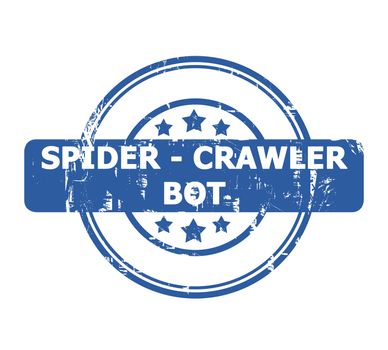 Spider Crawler Bot Stamp with stars isolated on a white background.