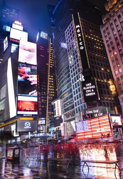 NEW YORK CITY -JULY 09: Times Square, featured with Broadway Theaters and animated LED signs, is a symbol of New York City and the United States, July 09, 2015 in Manhattan, New York City. USA.