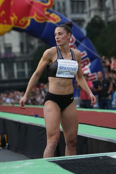 BELGRADE,SERBIA - SEPTEMBER 11 , 2016: Ivana Spanovic after her jump at long jump competition as promotion of European athletics indoors championship which will be held from 3-5.March ,2017 in Belgrade,Serbia