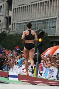 BELGRADE,SERBIA - SEPTEMBER 11 , 2016: Ivana Spanovic after her jump at long jump competition as promotion of European athletics indoors championship which will be held from 3-5.March ,2017 in Belgrade,Serbia