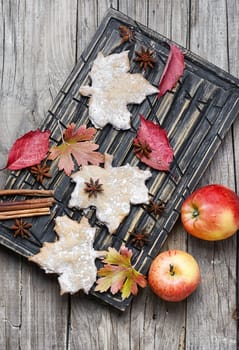 Pastries like cookies maple leaf and autumn apples