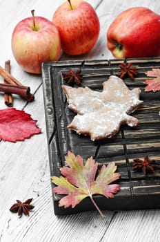 Pastries like cookies maple leaf and autumn apples