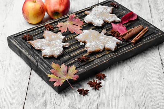 Pastries like cookies maple leaf and autumn apples