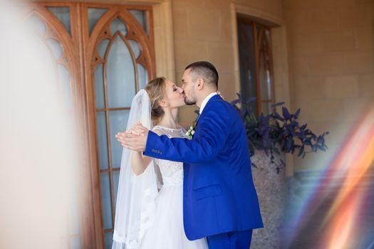 Newlyweds on a walk in a summer day wedding