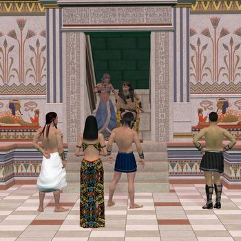 A group of Egyptian people come to Pharaoh for his advise on affairs in the Old Kingdom.