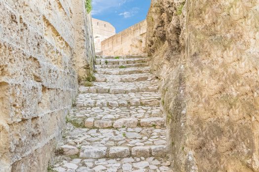 old stairs of stones, the historic building near Matera in Italy UNESCO European Capital of Culture 2019, details of old stairs