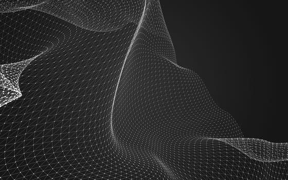 Abstract polygonal space low poly dark background with connecting dots and lines. Connection structure. 3d rendering