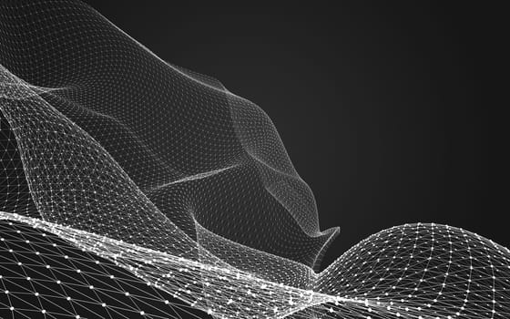 Abstract polygonal space low poly dark background with connecting dots and lines. Connection structure. 3d rendering