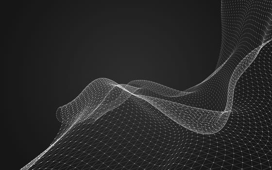 Abstract polygonal space low poly dark background with connecting dots and lines. Connection structure. 3d rendering