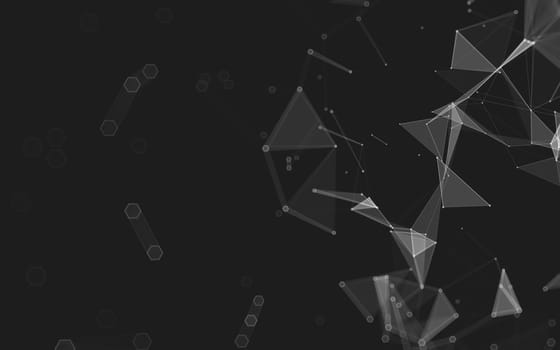 Abstract polygonal space low poly dark background with connecting dots and lines. Connection structure. 3d rendering