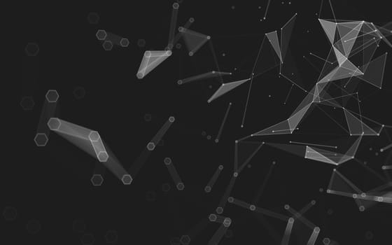 Abstract polygonal space low poly dark background with connecting dots and lines. Connection structure. 3d rendering