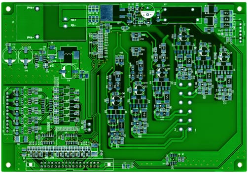 Green printed circuit ready for assembling isolated on white 