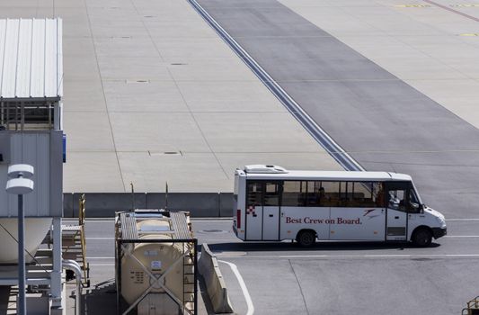 VIENNA, AUSTRIA – APRIL 30th 2016: Crew Transportation at Vienna International Airport.