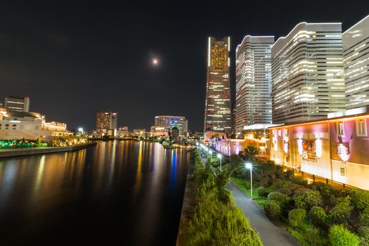 Yokohama Minatomirai 21 at night in Japan